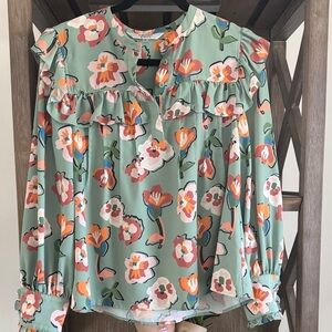 CROSBY by Mollie Burch Floral Ruffle Blouse - Mint Green